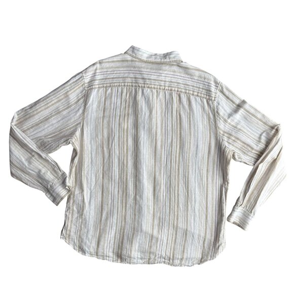 Nautica Linen Button Up Shirt Mens Size XL Beige White Striped Coastal Preppy - Picture 6 of 7